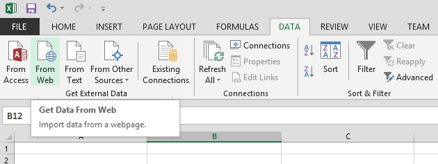 Import into excel from the web.